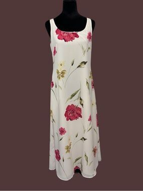 Warren Petites New York Womens Sleeveless Cream Maxi Dress Pink Floral Print 10P